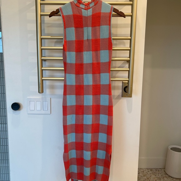 STAUD Red and Blue Checkered Midi Dress, Size S - Picture 2 of 3
